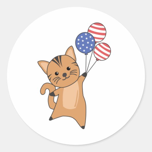 ネコおもしろいネコ7月4日アメリカ国旗 ラウンドシール (正面)