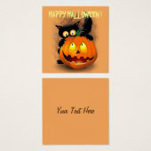 ネコおもしろいハロウィーンキャラクターカボチャをかむ (正面&裏面)