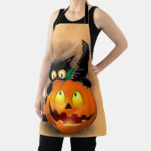 ネコおもしろいハロウィーンキャラクターカボチャをかむ エプロン (インサイチュ)