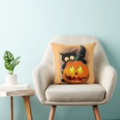 ネコおもしろいハロウィーンキャラクターカボチャをかむ クッション (椅子)
