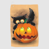ネコおもしろいハロウィーンキャラクターカボチャをかむ ゴルフタオル (正面)