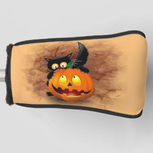 ネコおもしろいハロウィーンキャラクターカボチャをかむ ゴルフヘッドカバー