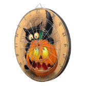 ネコおもしろいハロウィーンキャラクターカボチャをかむ ダーツボード (正面右)
