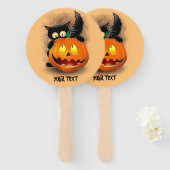 ネコおもしろいハロウィーンキャラクターカボチャをかむ ハンドファン (正面&裏面)