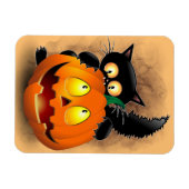 ネコおもしろいハロウィーンキャラクターカボチャをかむ マグネット (横)