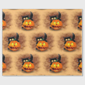 ネコおもしろいハロウィーンキャラクターカボチャをかむ ラッピングペーパー (フラット)