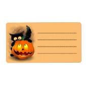 ネコおもしろいハロウィーンキャラクターカボチャをかむ ラベル (正面)
