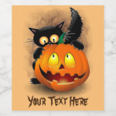 ネコおもしろいハロウィーンキャラクターカボチャをかむ ワインラベル (シングルラベル)
