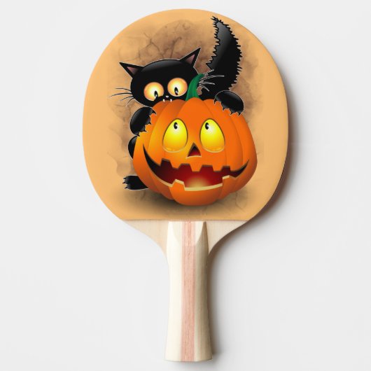 ネコおもしろいハロウィーンキャラクターカボチャをかむ 卓球ラケット (正面)
