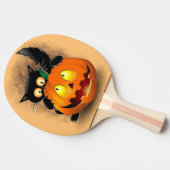ネコおもしろいハロウィーンキャラクターカボチャをかむ 卓球ラケット (横)
