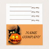 ネコおもしろいハロウィーンキャラクターカボチャをかむ 名刺 (外部フラット)