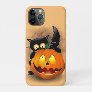 ネコおもしろいハロウィーンキャラクターカボチャをかむ iPhone 11 PROケース