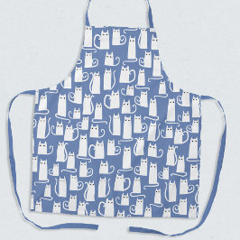 ネコおもしろいホワイトブルー エプロン