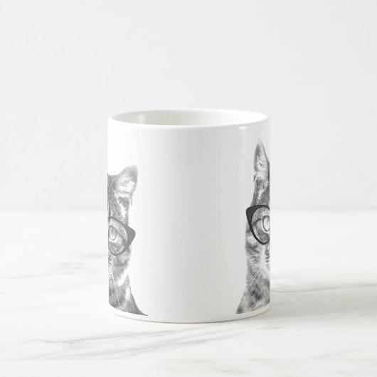 ネコおもしろいマグ |おしゃれなメガネをかけている子猫 コーヒーマグカップ (中央)