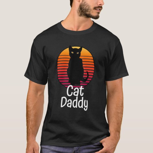 ネコおやじ レトロな80年代風 猫好きなパパへ Tシャツ (正面)
