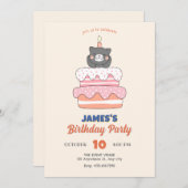 ネコお誕生日ケーキ 招待状 (正面/裏面)