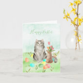 ネコからのイースターおめでとう カード (黄色い花)