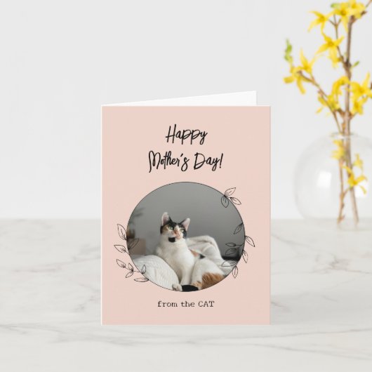 ネコからの特別な母の日のサテンカード カード (黄色い花)