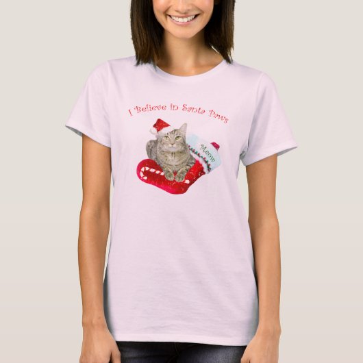 ネコがサンタを待つ Tシャツ (正面)
