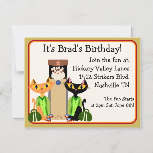 ネコちゃんボウリングパーティー 招待状 (正面)
