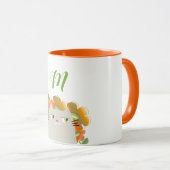 ネコとオレンジの花春モノグラムイニシャル マグカップ (正面右)