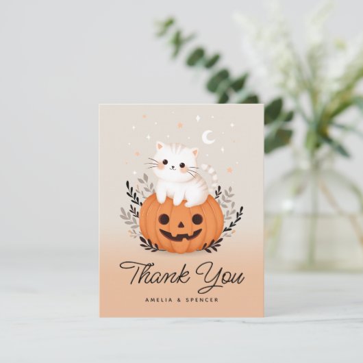 ネコとカボチャのベビーシャワーサンキューカード 招待状 (スタンド正面)