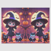 ネコとカボチャの可愛い小さな魔女。 薄葉紙 (正面)