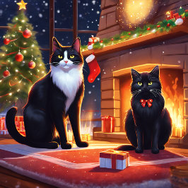 ネコとサンタクローステンプレートTシャツ Tシャツ