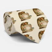 ネコとティーカップのヴィンテージ ビクトリアン ネクタイ (ロール)