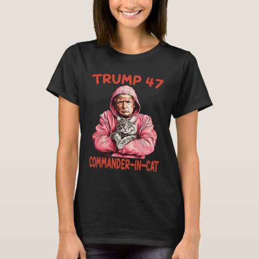 ネコとトランプおもしろいのトランプの司令官 Tシャツ (正面)