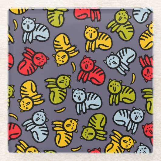 ネコとバナナ ガラスコースター (正面)