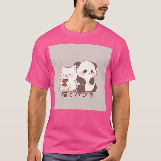 ネコとパンダ Tシャツ (正面)