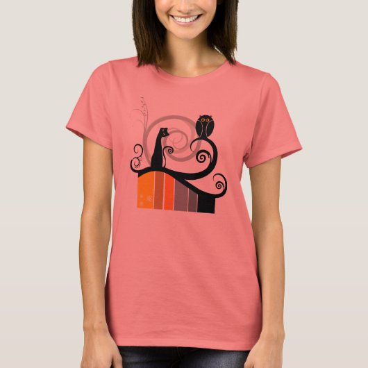 ネコとフクロウ Tシャツ (正面)