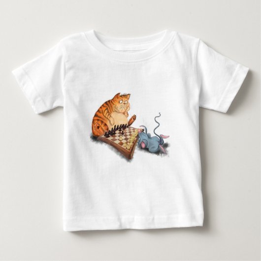 ネコとマウス遊のチェスベビーTシャツおもしろい ベビーTシャツ (正面)