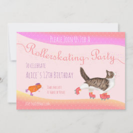 ネコとモルモットのローラースケートパーティー招待状 招待状