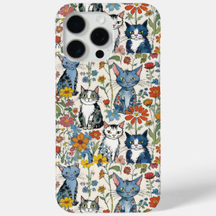 ネコとワイルドフラワーズイラストボホ iPhone 15 PRO MAXケース