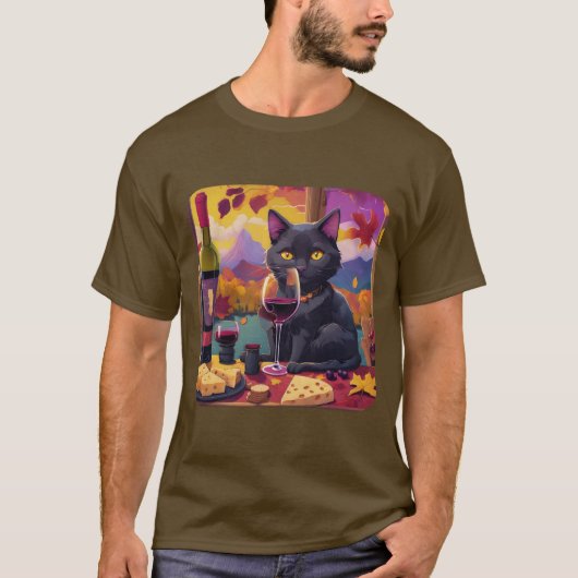 ネコとワイン Tシャツ (正面)