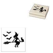 ネコと三つのこうもりを持つ箒の魔女 ラバースタンプ (押印)