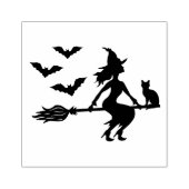 ネコと三つのこうもりを持つ箒の魔女 ラバースタンプ (インプリント)