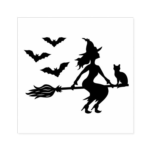 ネコと三つのこうもりを持つ箒の魔女 ラバースタンプ (インプリント)