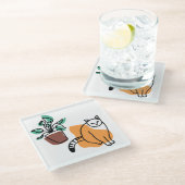 ネコと植物 ガラスコースター (アングル)