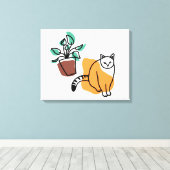 ネコと植物 キャンバスプリント (インサイチュ (ウッドフロア))