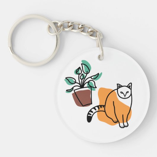 ネコと植物 キーホルダー (正面)