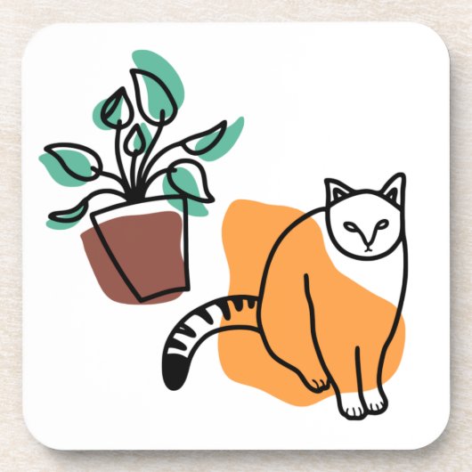 ネコと植物 コースター (正面)
