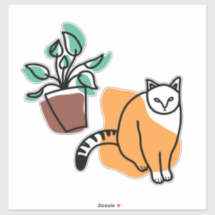 ネコと植物 シール