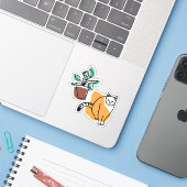 ネコと植物 シール (ノートパソコンとiPhone)