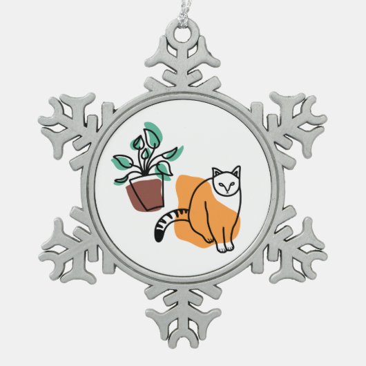 ネコと植物 スノーフレークピューターオーナメント (正面)