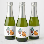 ネコと植物 スパークリングワインラベル (ボトル)