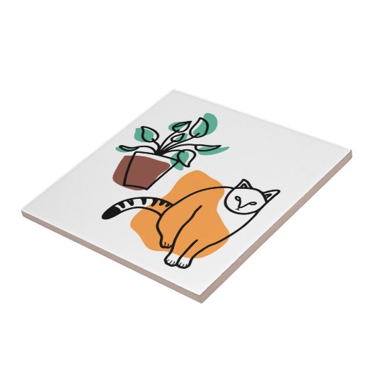 ネコと植物 タイル (側面)
