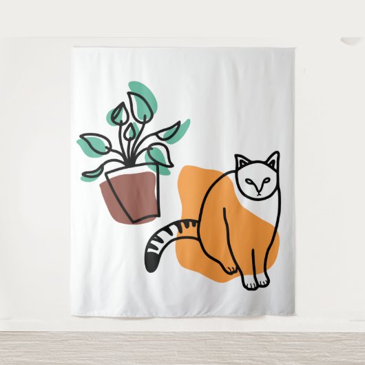 ネコと植物 タペストリー (正面)